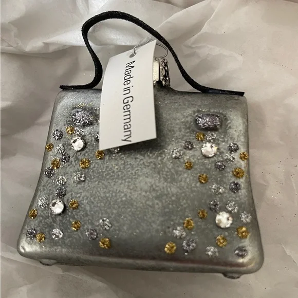 Elegant Silver Gray Handbag w/  Crystal Accents Christmas Ornament Neiman Marcus - Picture 3 of 6